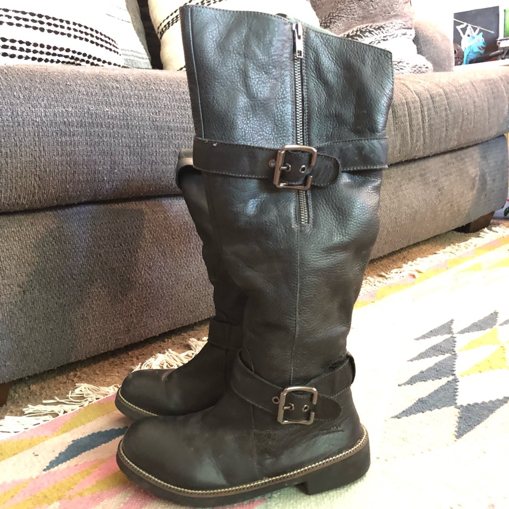 Fleece lined leather over the knee boots